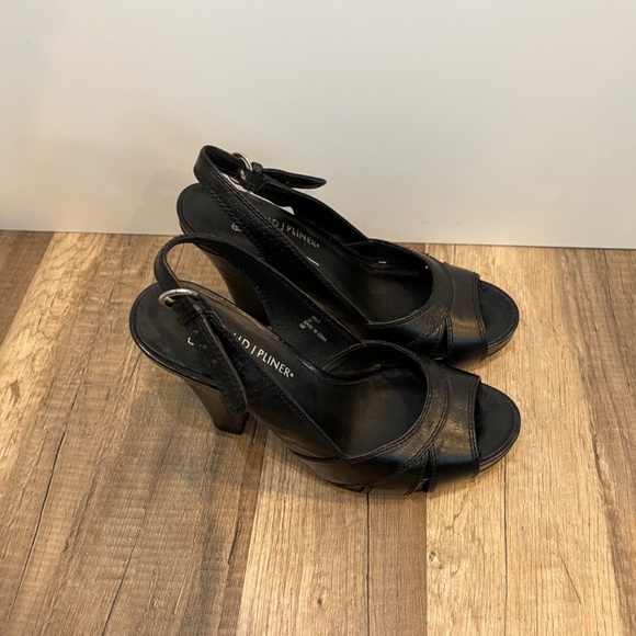 Donald J. Pliner 6M Vero Cuoio Vintage Open Toe Black Leather Heels - Picture 3 of 8